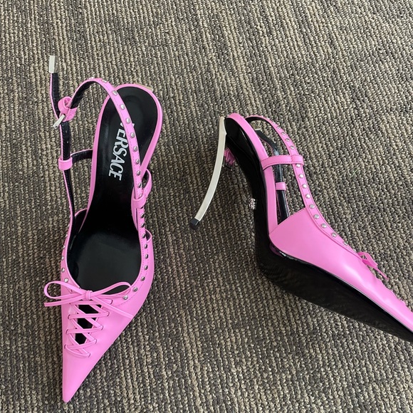 Versace Laced Pin-Point Slingback Pumps - Picture 2 of 6